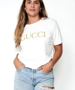 Bikini Bird Pop-Up Shop 16 Tops Yo Mama's Bootleg GUCCI Tee In White/Gold