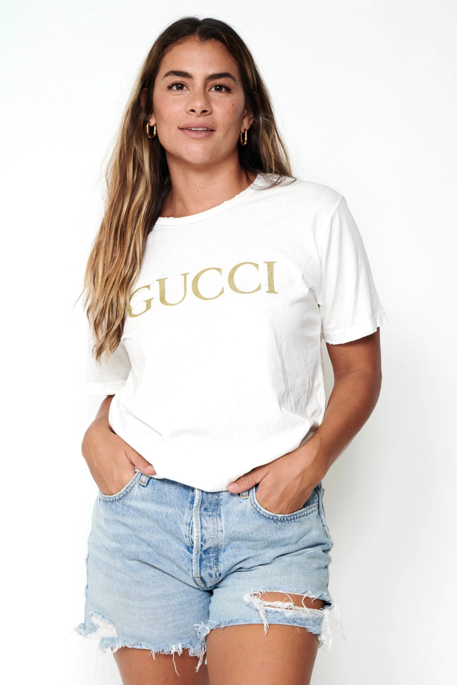 Yo Mama's Bootleg GUCCI Tee - White/Gold | Premium Streetwear T-Shirt 3 Tops Yo Mama's Bootleg GUCCI Tee In White/Gold