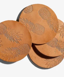 ISLANDBOY Pineapple Leather Coaster Set In Natural