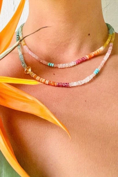 RueBelle Maui Topaz Accent Rainbow Chakra Necklace - Handmade Jewelry for Women 3 RueBelle Maui Jewelry RueBelle Topaz Accent Rainbow Chakra Necklace