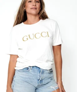 Tops Yo Mama's Bootleg GUCCI Tee In White/Gold