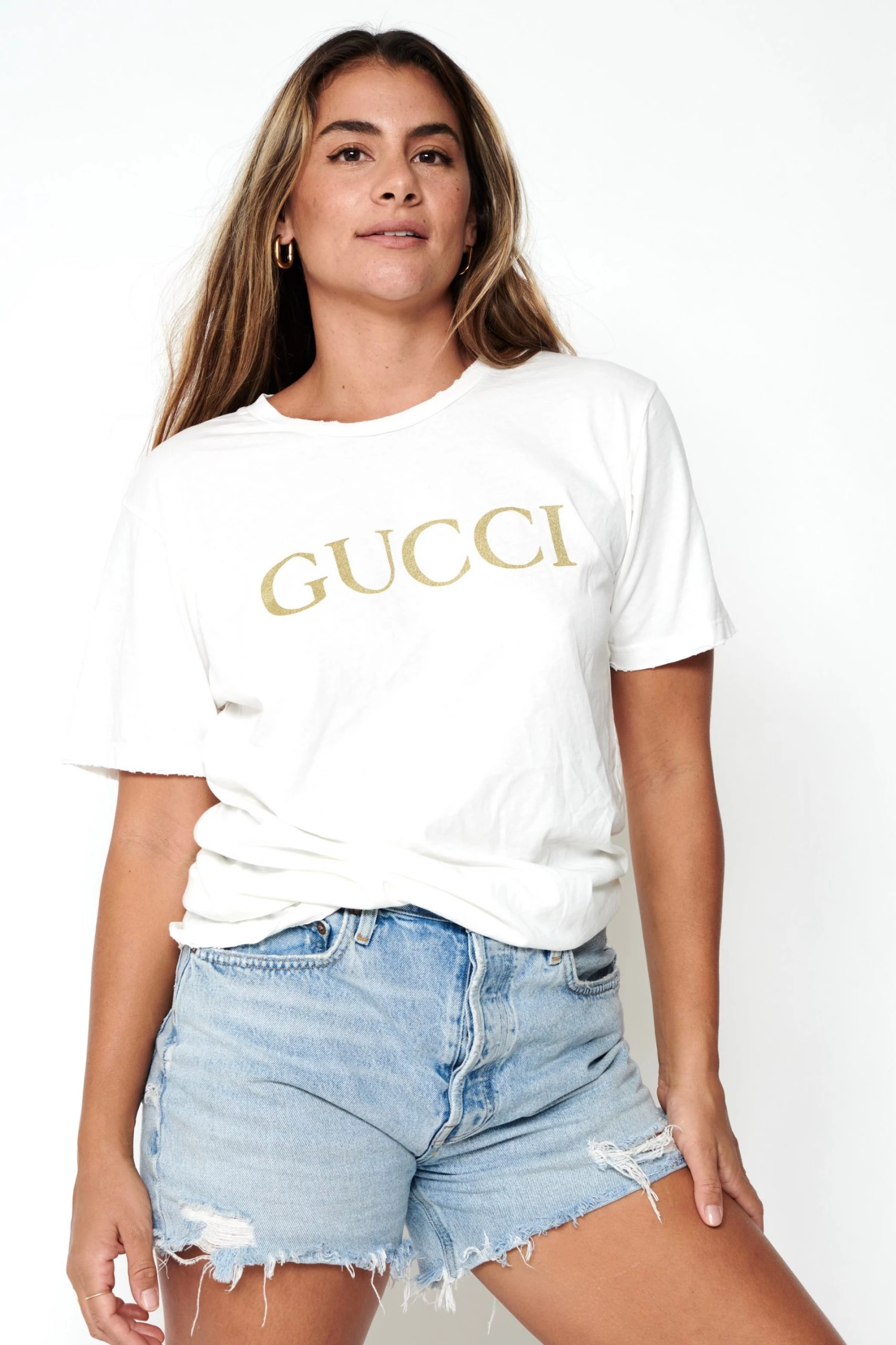 Yo Mama's Bootleg GUCCI Tee - White/Gold | Premium Streetwear T-Shirt 4 Tops Yo Mama's Bootleg GUCCI Tee In White/Gold