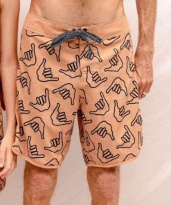 Of One Sea Men's Retro Boardshorts In Tan Shaka