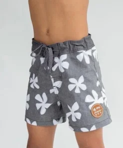 Of One Sea Kid's Townshort In Black Plumeria Mini