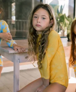 Of One Sea Girl's Long Sleeve Zip Up In Yellow Ohia