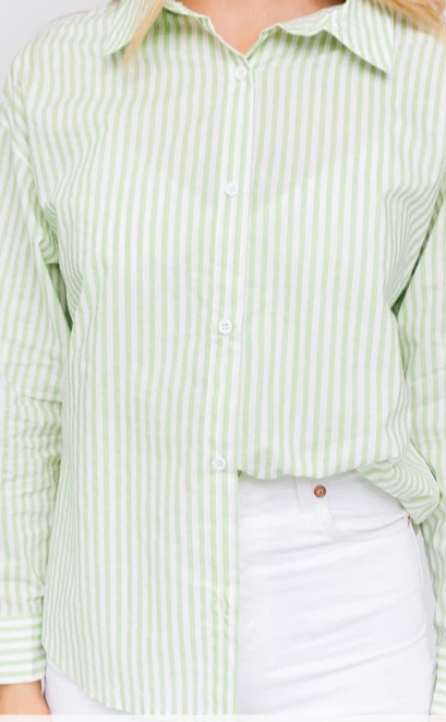 Le Lis Oversized Button-Up Shirt in Sage/White | Casual & Stylish Women's Top 3 Tops Le Lis Oversized Button Up In Sage/White