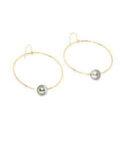 Honi Hoops Tahitian Pearl Medium Hoops In Gold